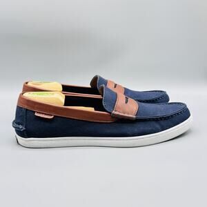 Cole Haan Shoes Mens 12 Navy Blue Brown Canvas Leather Loafers Slip On Comfort